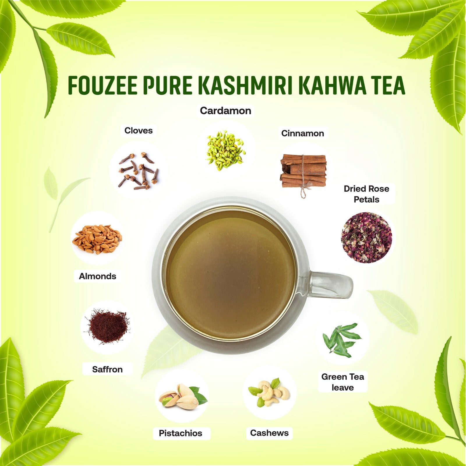 Fouzee Pure Kashmiri Kahwa Tea (Ground) 100g (3.53oz)