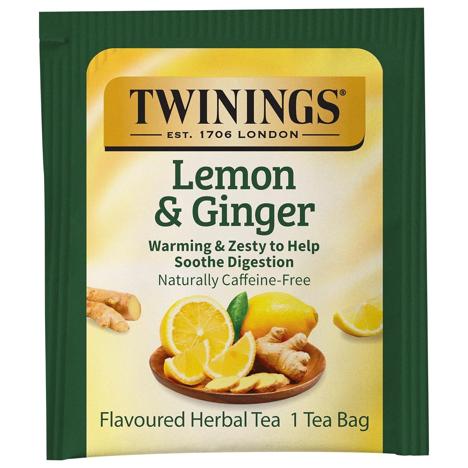 Twinings Lemon & Ginger Herbal Tea 100 Bags Caffeine-Free Hot or Iced Drink