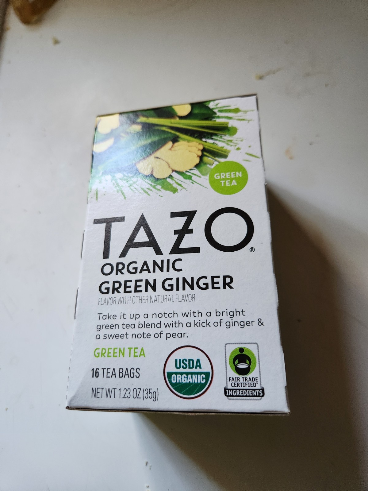 Tazo Organic Green Ginger Tea USDA Organic Fair Trade Non-GMO 16 Bags