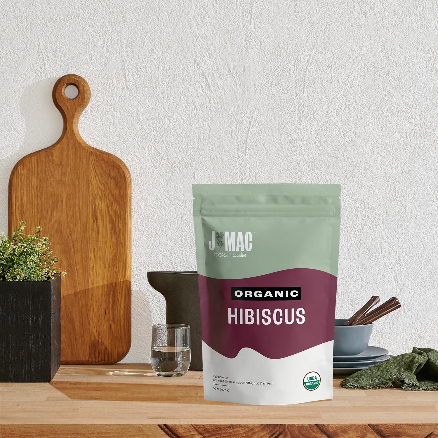 J MAC BOTANICALS Certified Organic Hibiscus Flower 2 Pounds, Hibiscus Tea, Cu…