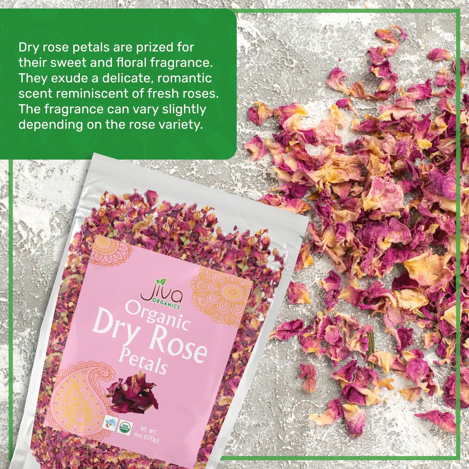 Jiva USDA Organic Dried Red Rose Petals 6 Oz (170g) Large Bag – Food Grade