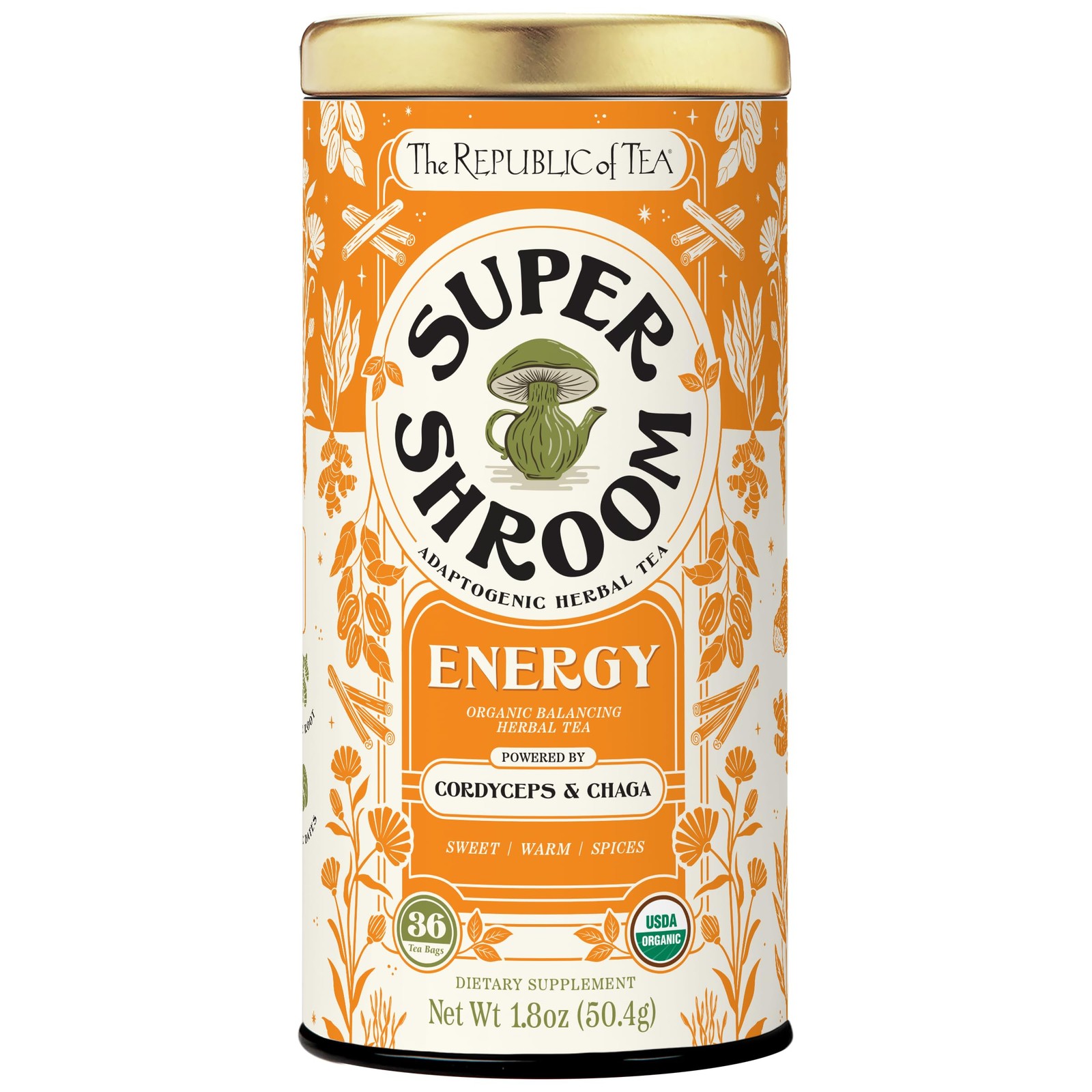 SuperShroom Energy Cordyceps and Chaga Herbal Tea, Organic Cinnamon, Ginger a…