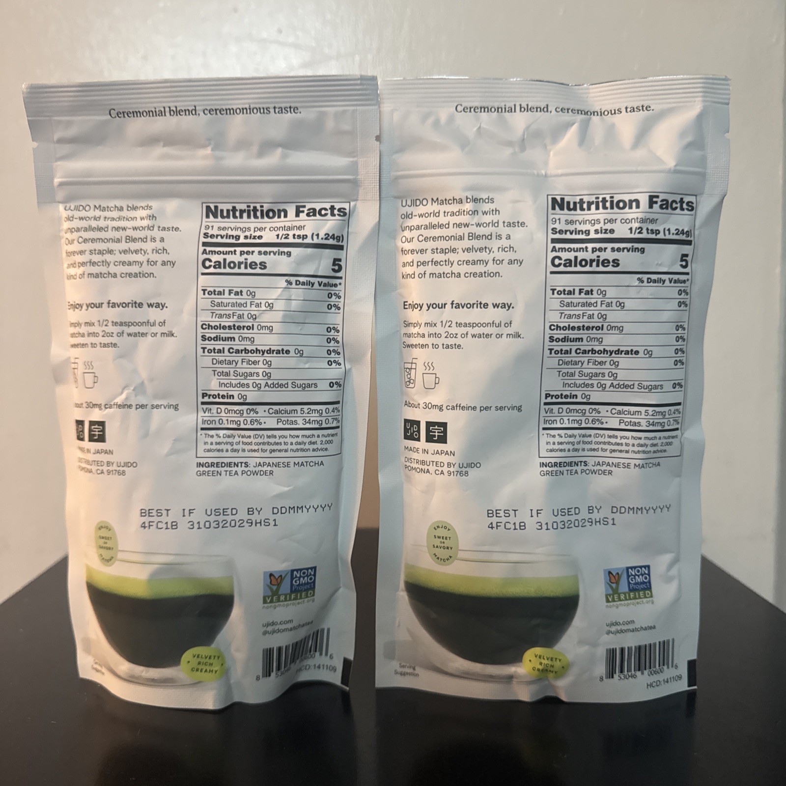 Ujido Ceremonial Blend Matcha Green Tea Powder 4 oz each. (2 Bags)