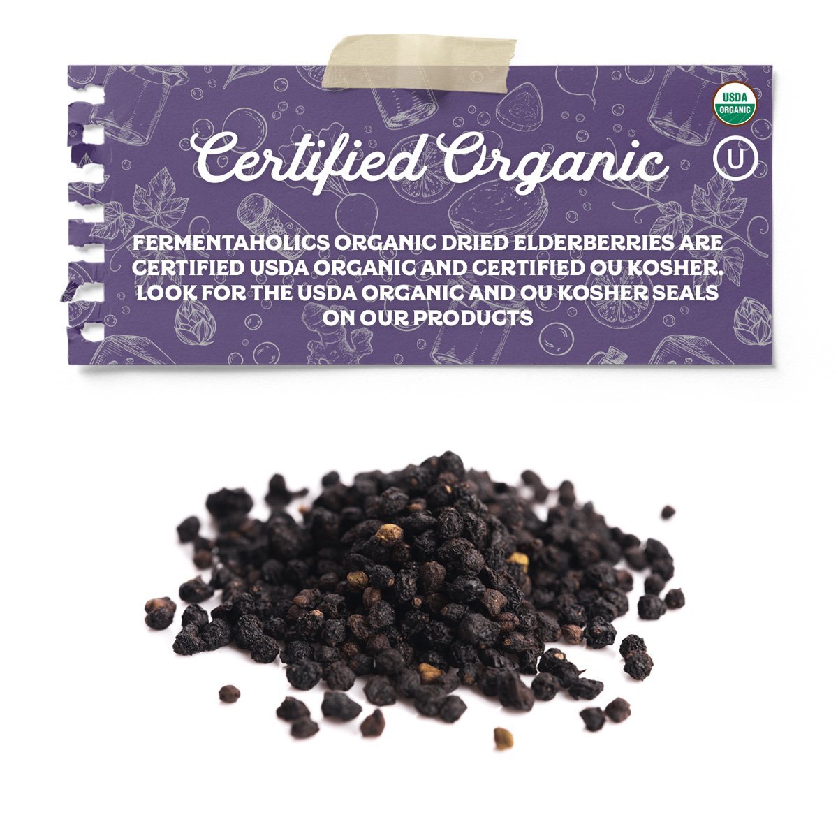Fermentaholics USDA Organic Dried Elderberries, 1 lb All Natural non-GMO