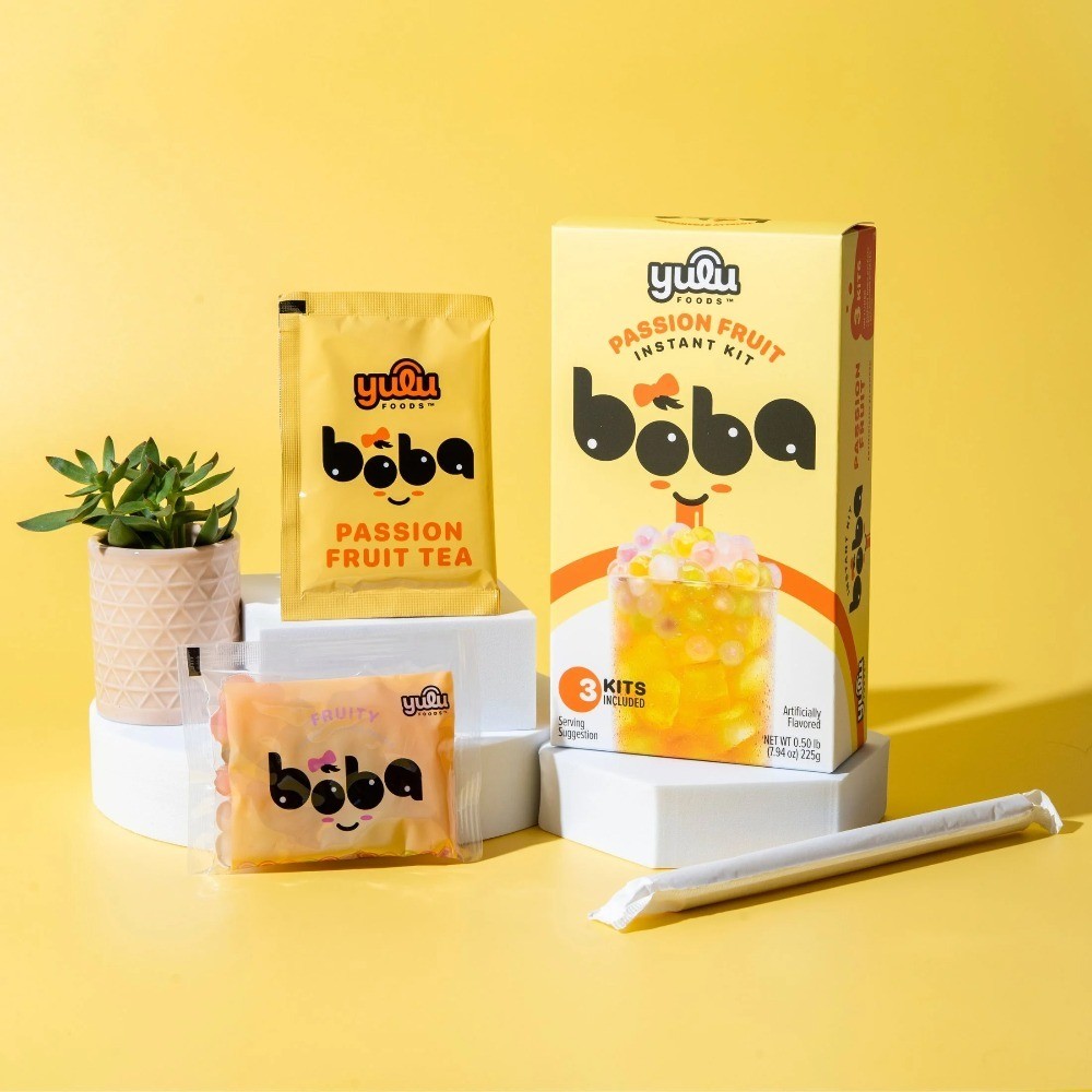 Instant Bubble Tea Kit Passion Fruit Flavor Makes 3 Refreshing Boba Drinks