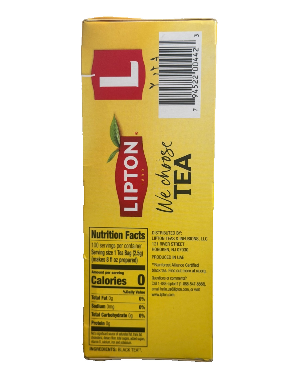 Lipton Yellow Label Black Tea 100 Tea Bags Rich Smooth Flavor New