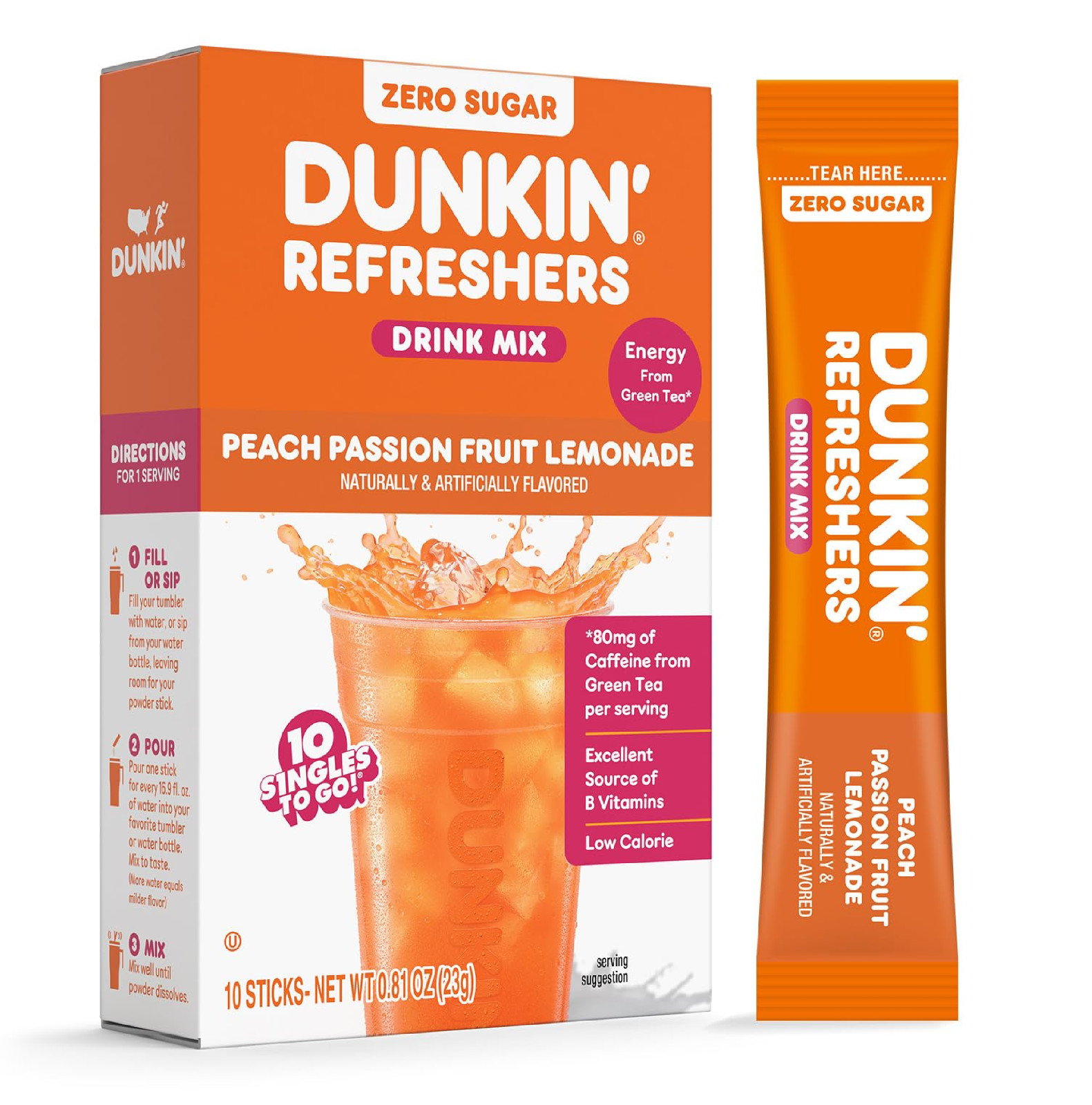 Dunkin’ Refreshers Singles To Go! Powdered drink mix packets, Peach Passionfruit