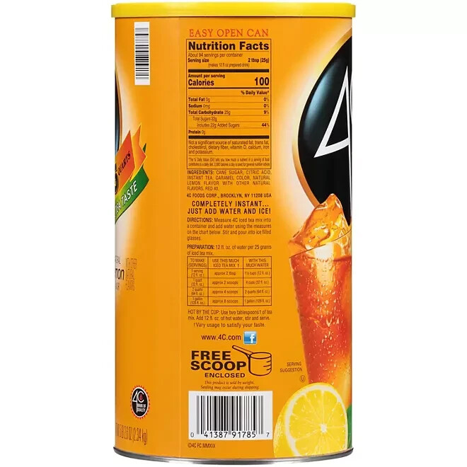 4C 35-Qt. Lemon Iced Tea Mix (82.6 oz.) Fast Ship