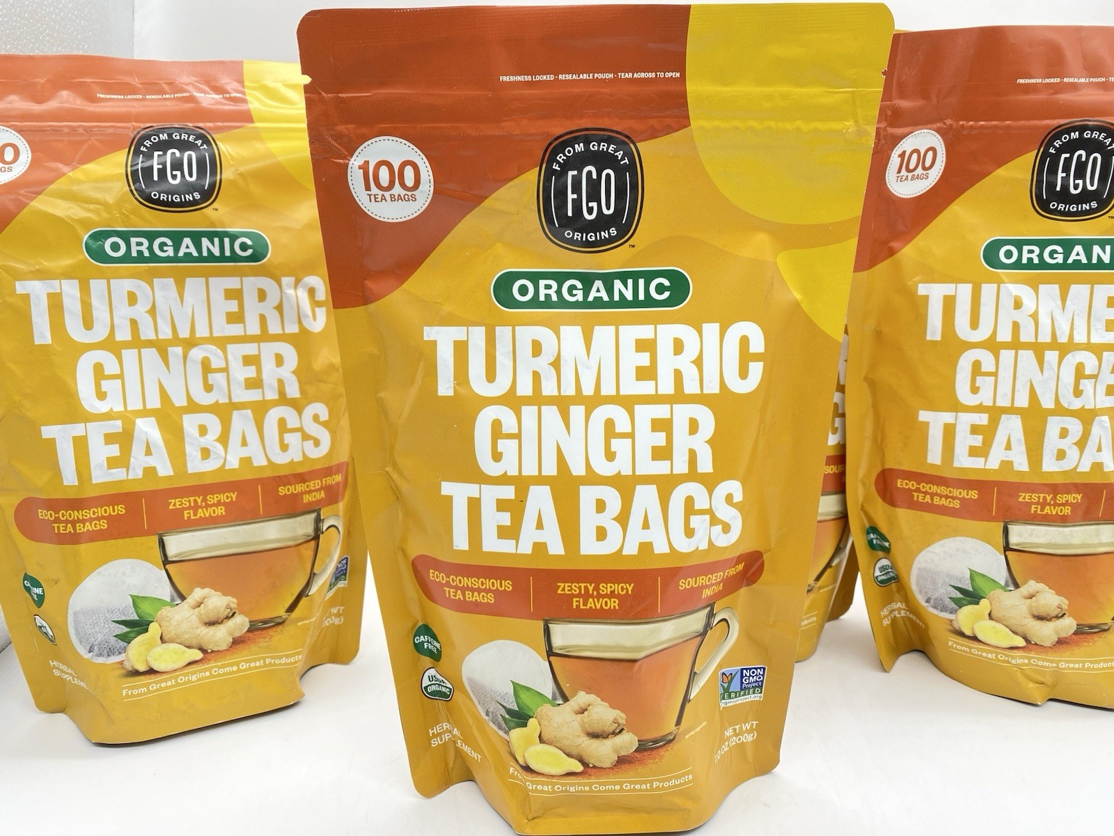 Organic Turmeric Ginger Tea – Eco-Conscious Tea Bags – 4 Pk. – 100 Count Each
