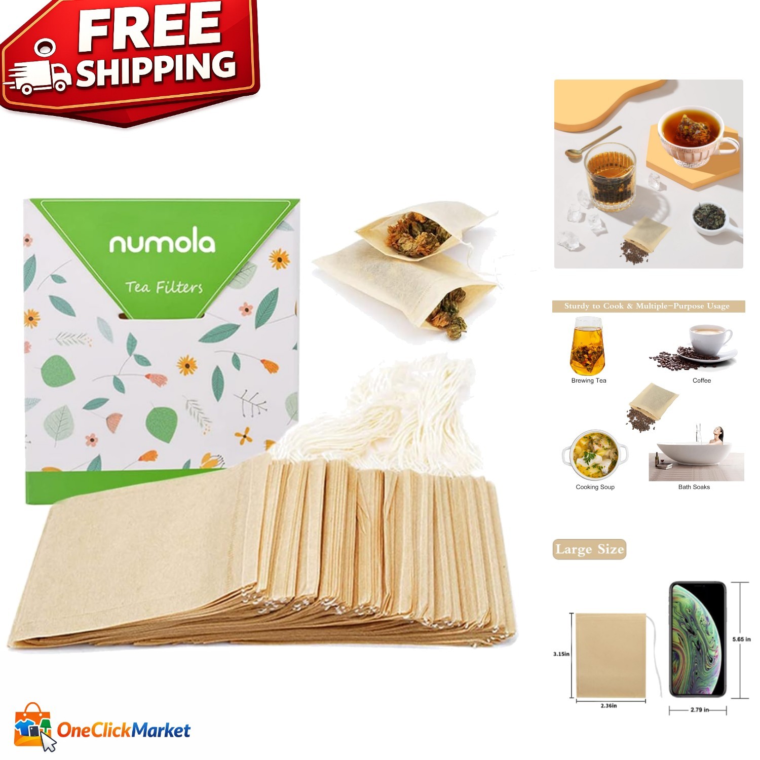Organic Disposable Tea Bags – 100 Count Unbleached Filter Bags for Loose Leaf