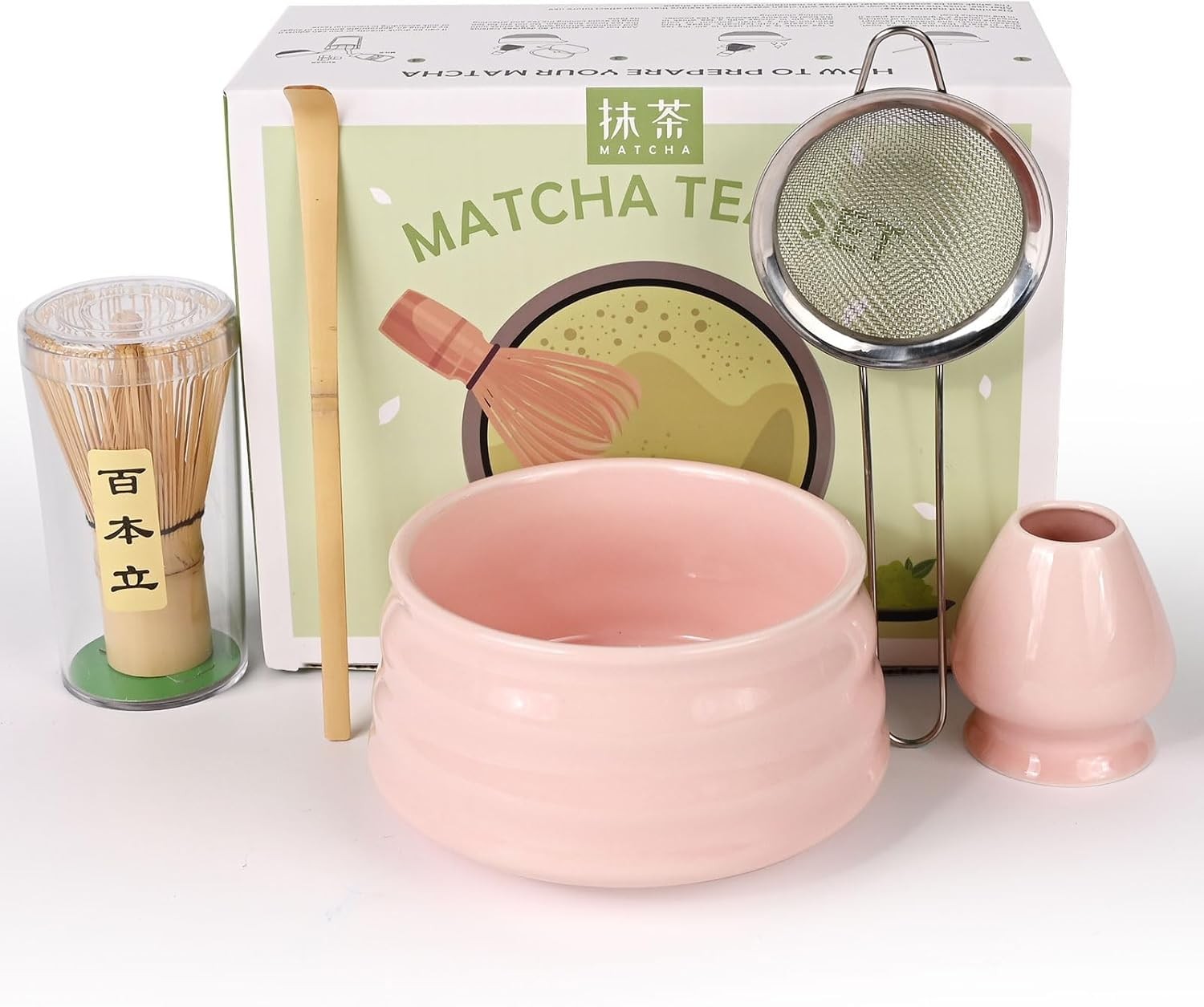 ® Matcha Set Pink, 5-Piece Ceramics Matcha Kit for Beginners – Includes Whisk…