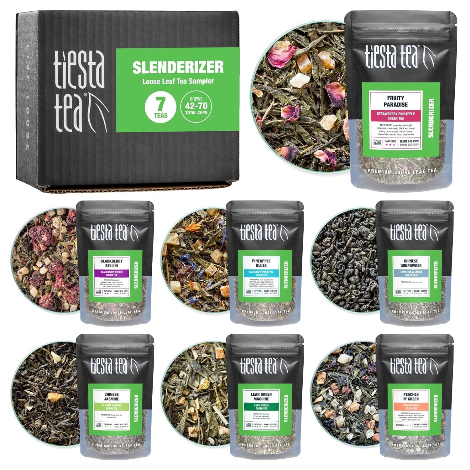 7 Green Teas Dry Flight Sampler, Mother’s Day Loose Leaf, Medium Caffeine Hot…