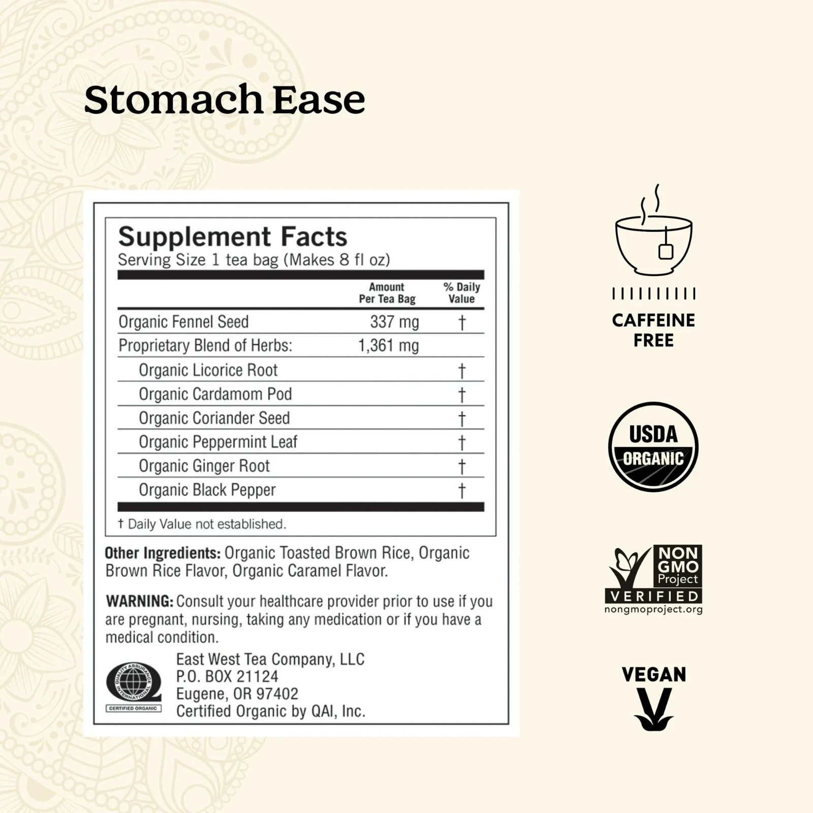 Yogi Tea Stomach Ease, Caffeine-Free Organic Herbal Tea Bags, 16 Count