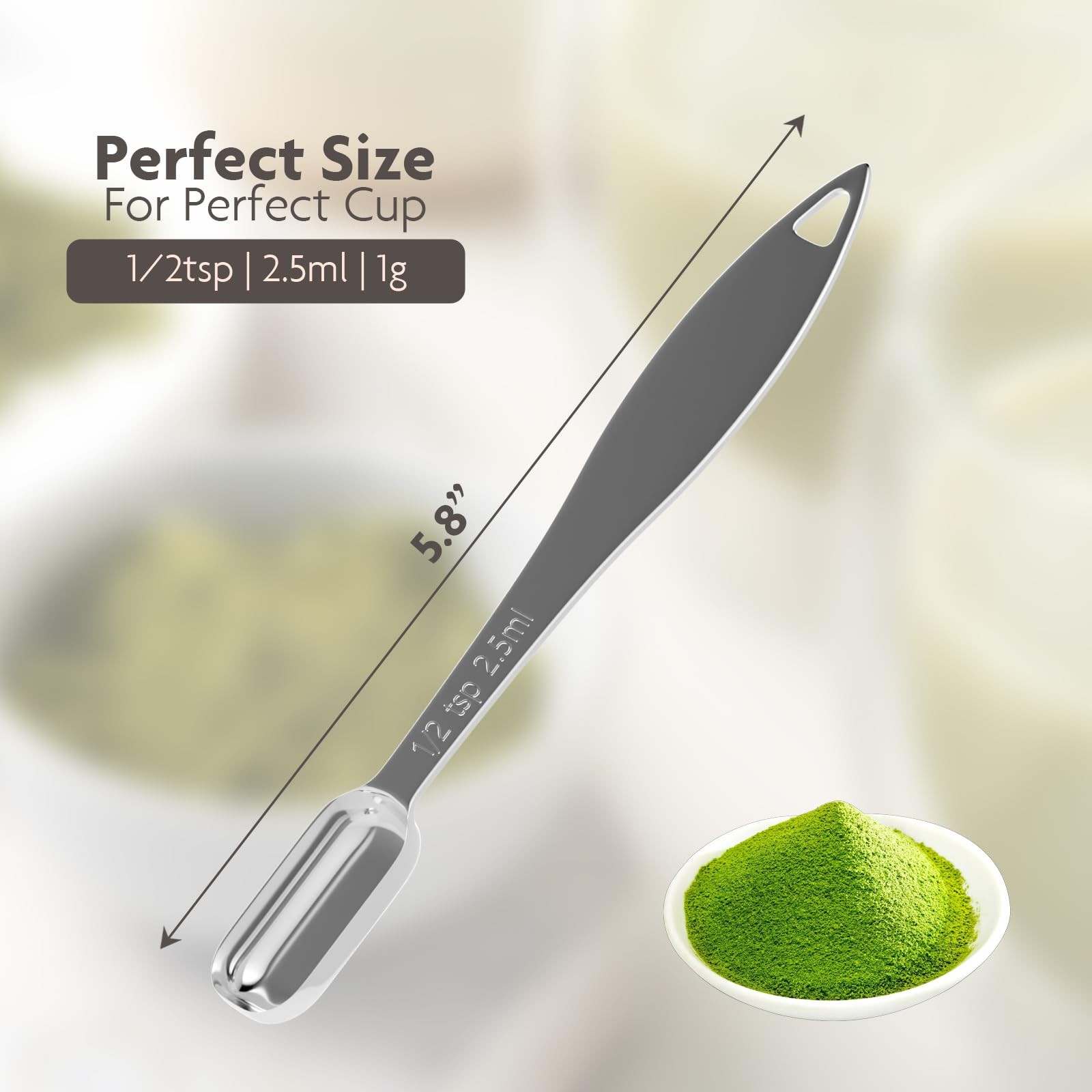 TREMENDRY 1g (1/2tsp|2.5ml) Matcha Scoop, Stainless Steel 1g(2.5ml), Silver