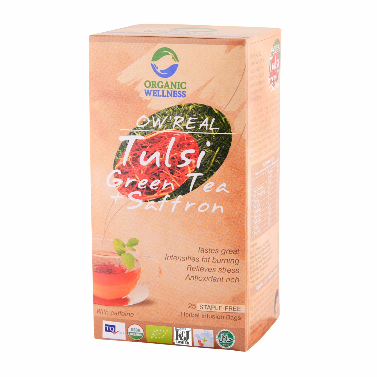 Tulsi & Saffron Green Tea 25 Bags USDA By Organic Wellness Free Shipping