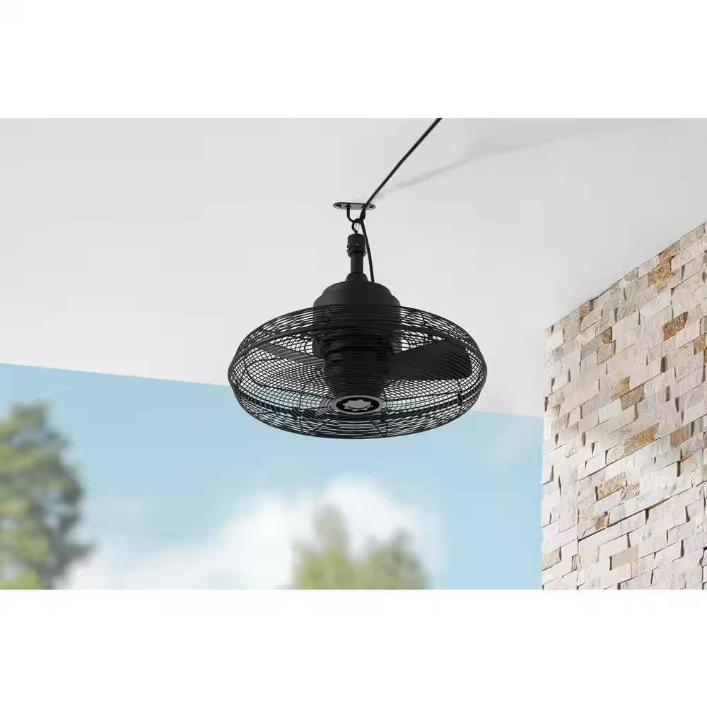 18″ Indoor/Wet Outdoor 3-Speed Portable Fan Matte Black w/ Hanging Hook