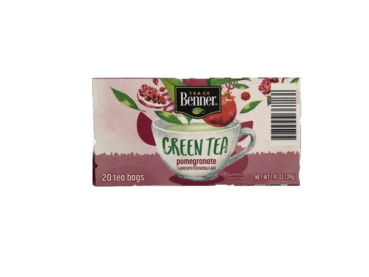 Benner Pomegranate Green Tea 20 Bags Hibiscus Rooibos Orange Peel 1.41 EA
