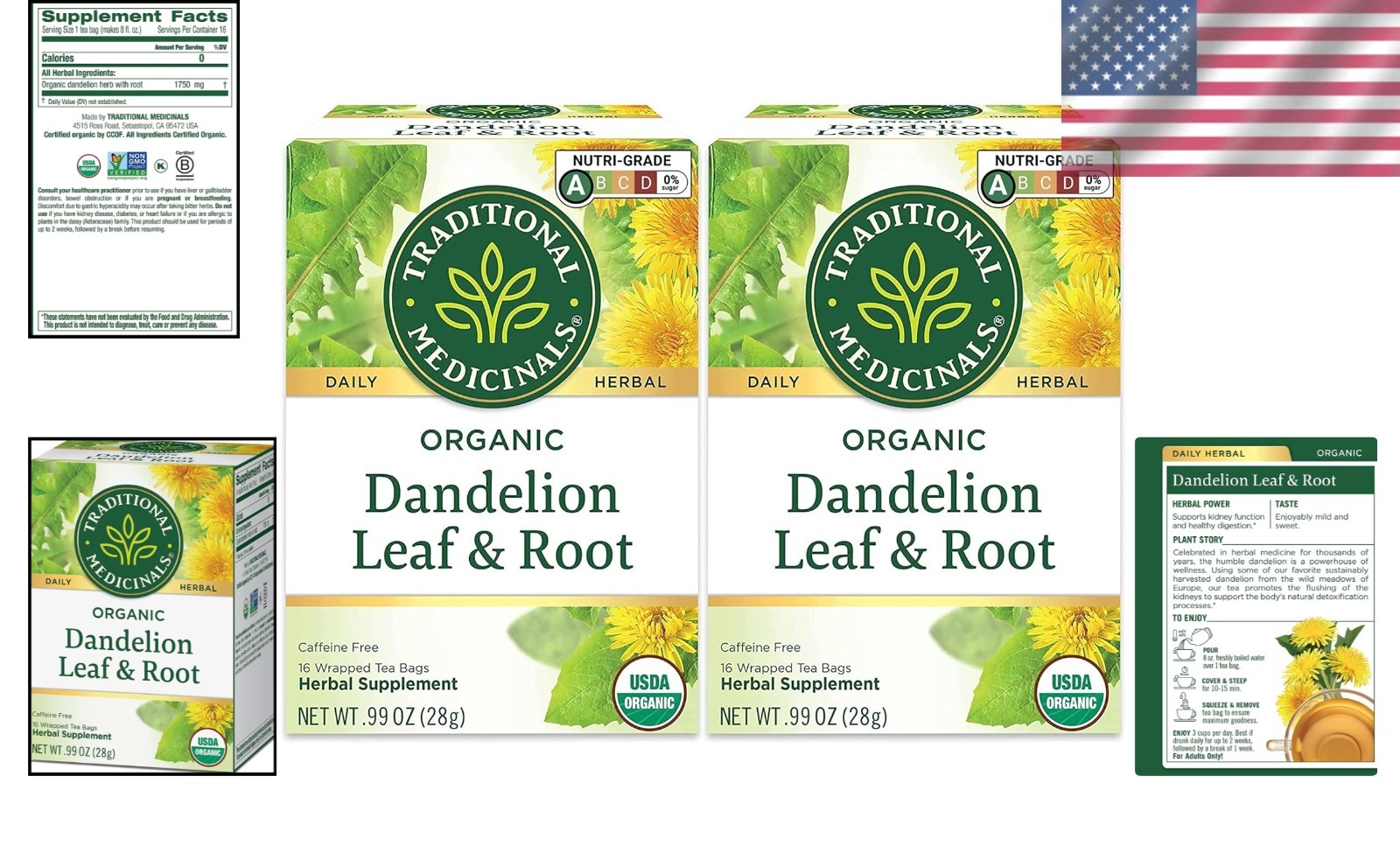 Pack of 2 Organic Dandelion Teabags – 32 Count, Allergen-Free Herbal Benefits