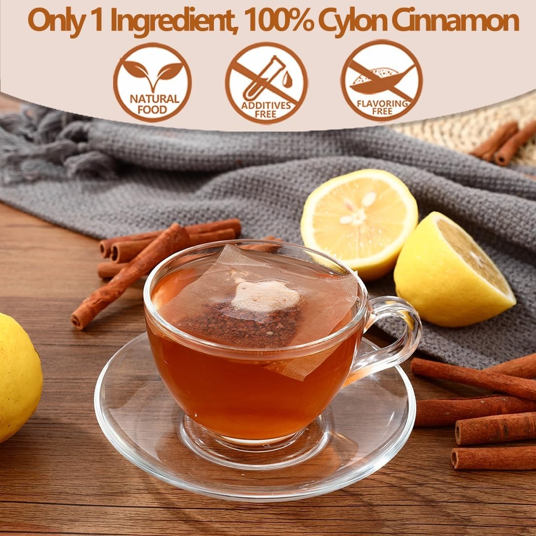 Cinnamon Tea Bags 100% Ceylon Cinnamon Natural Caffeine Free 50 Count