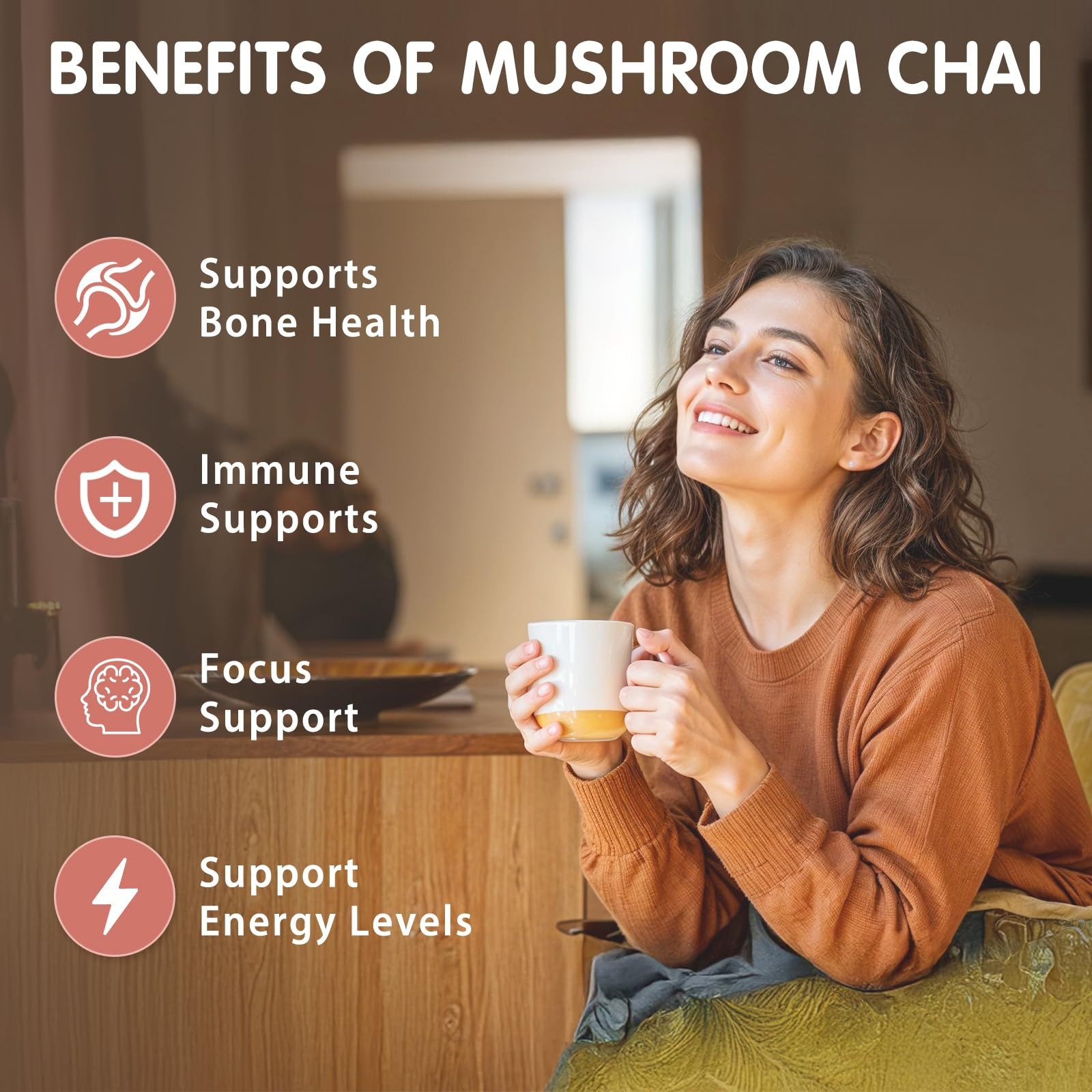 Balincer Mushroom Chai, 6 Adaptogenic Mushrooms Lion’s Mane, Cordyceps, Turke…