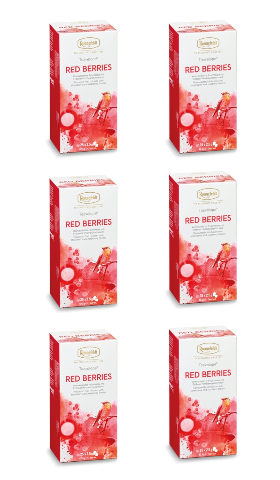 6 packs Ronnefeldt Teavelope® Red Berries (150 tea bags) Caffeine free. Fruity