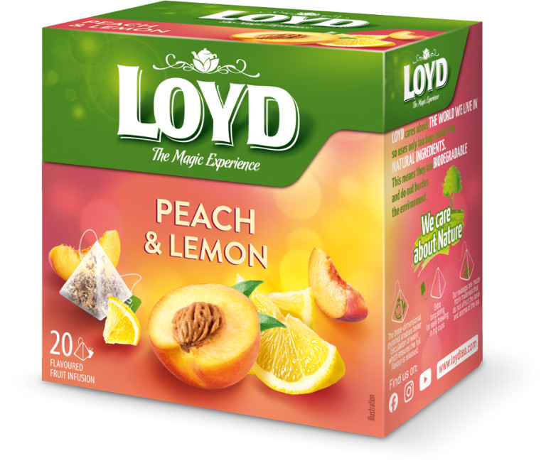 10 LOYD PEACH & LEMON Flavor Fruit Tea Pyramid Teabags Boxes 40g 1.41oz