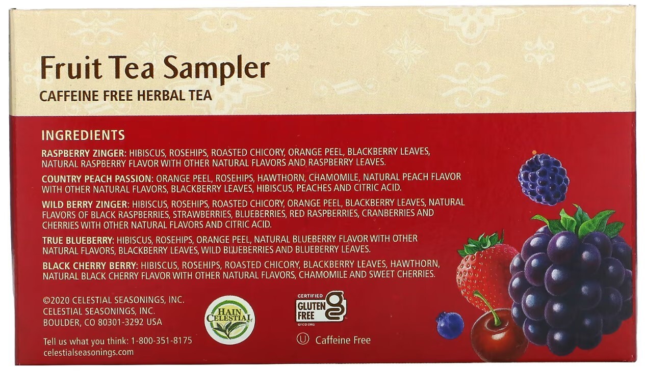 8 PACK – Celestial Fruit Tea Sampler, Caffeine Free, 5 Flavors, 18 Tea Bags EACH