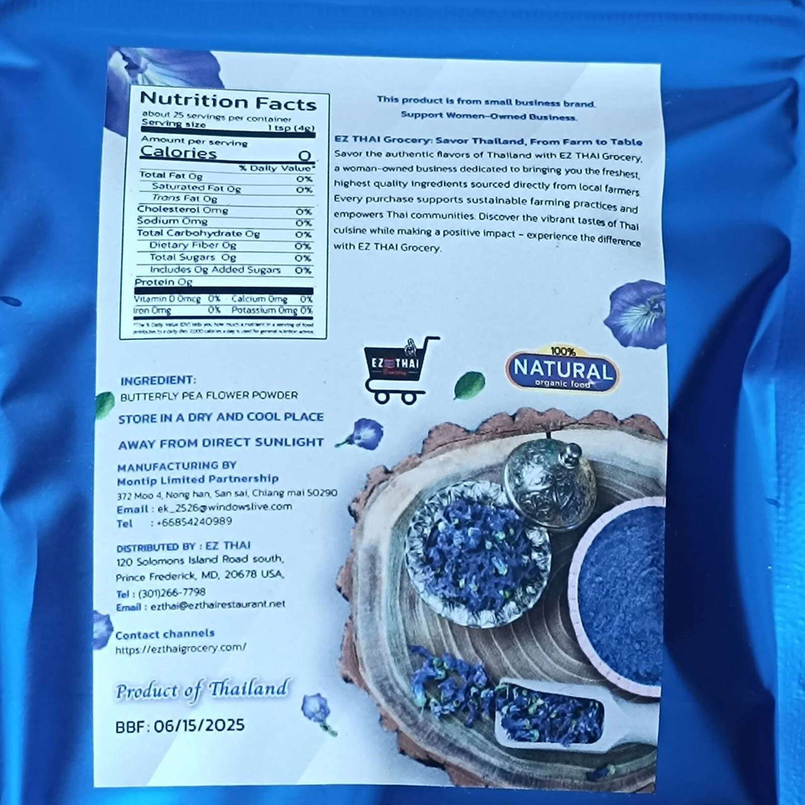 Butterfly Pea Flower Powder 1.76oz (50g) Herbal Tea Vibrant Color Drinks & Food