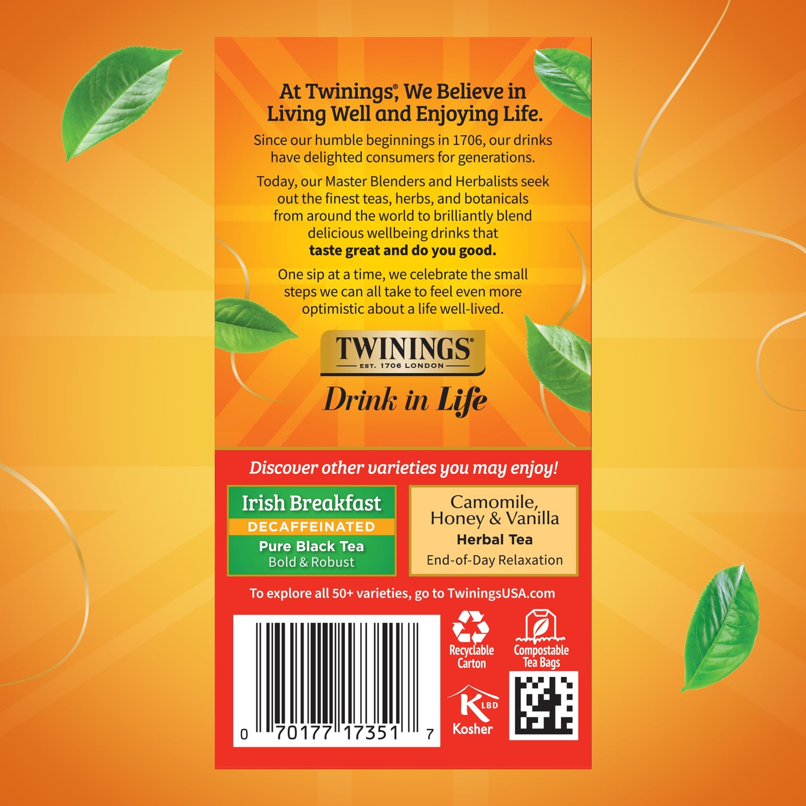 Twinings Decaffeinated English Breakfast Individually 20 Count (Pack of 6)