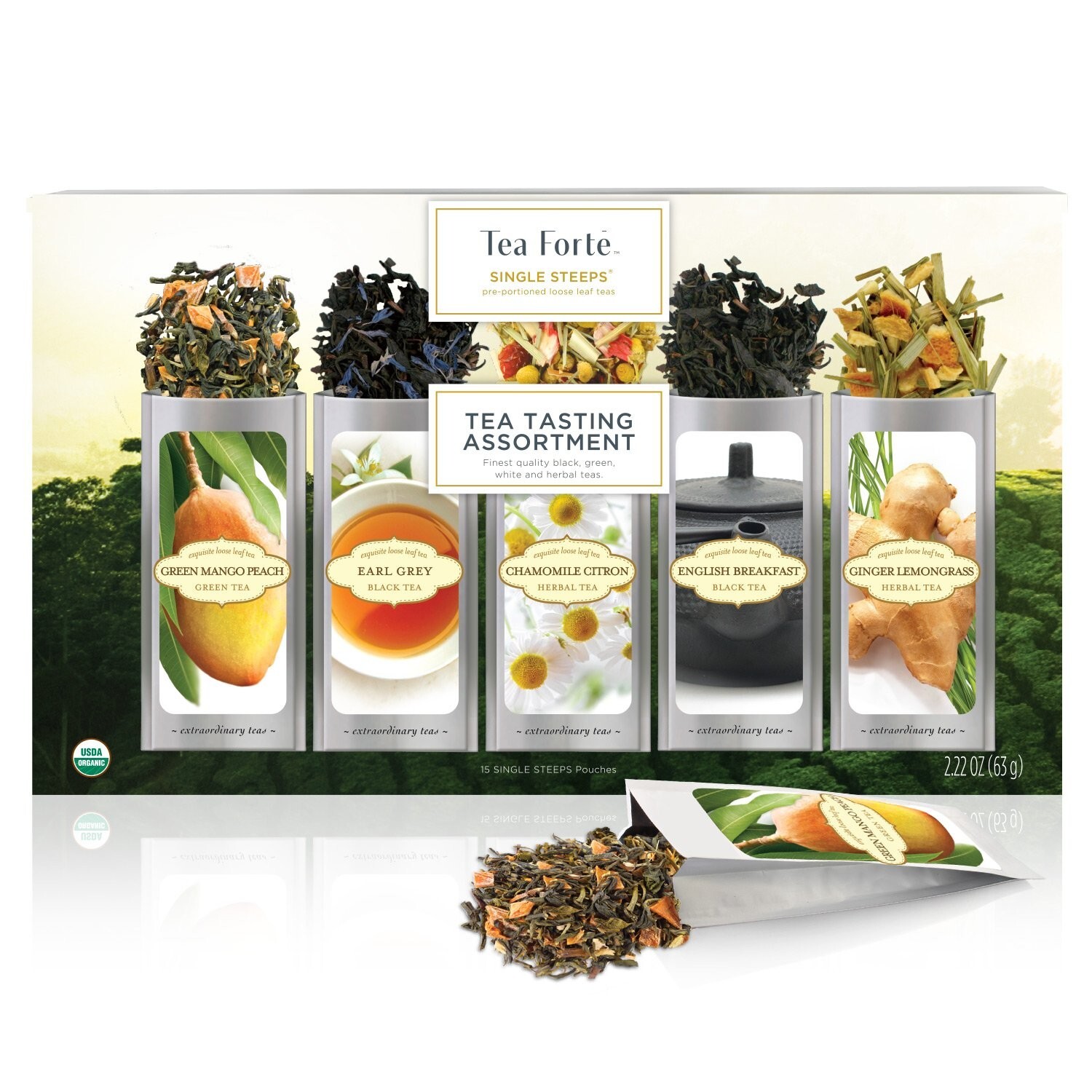 Tea Forte Single Steeps Loose Leaf Tea Sampler, Assorted Variety Box 15