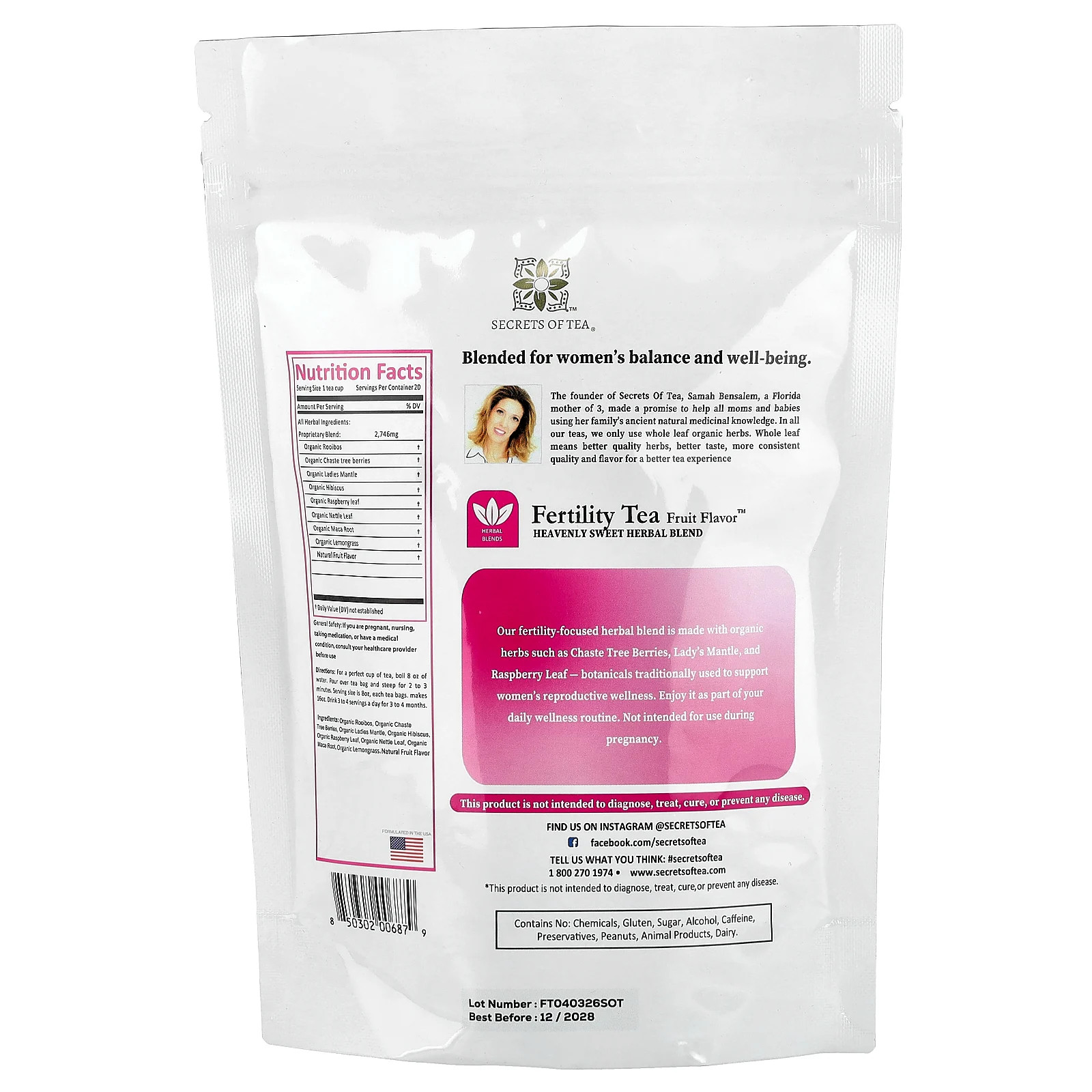 Organic Get Pregnant Fertility Tea, Fruits, Caffeine Free, 20 Tea Bags, 1.41 oz