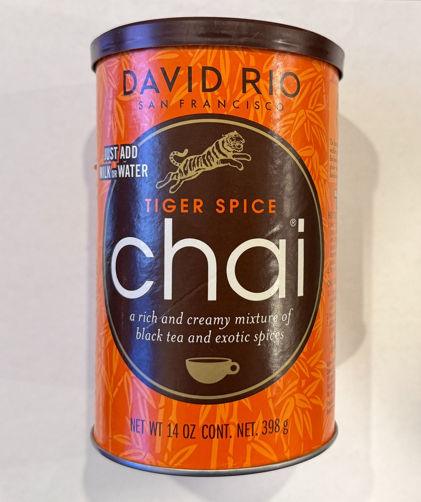David Rio Tiger Spice Chai Latte Mix 14oz Sweet & Spicy Black Tea Powder