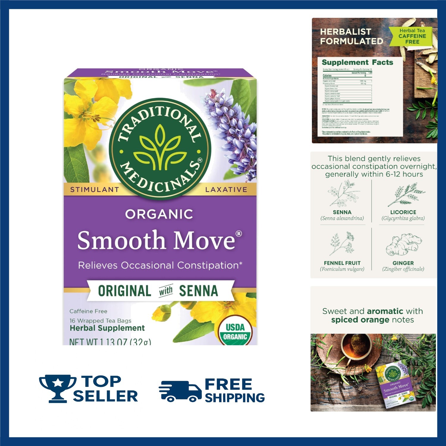 Traditional Medicinals Organic Smooth Move Laxative Tea, 16 Tea Bags