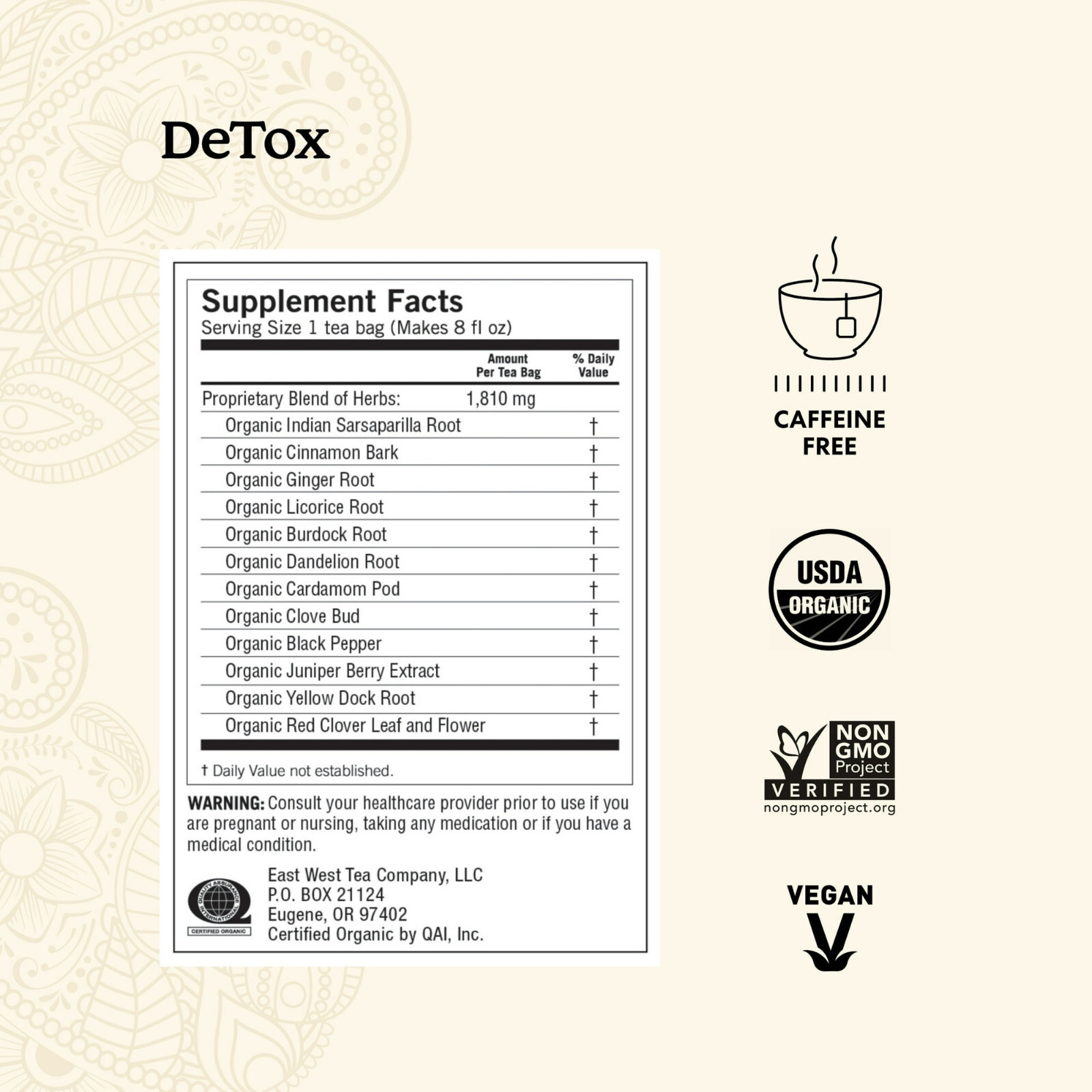 Yogi Tea DeTox, Caffeine-Free Organic Herbal Tea Bags, 16 Count | Pack of 2