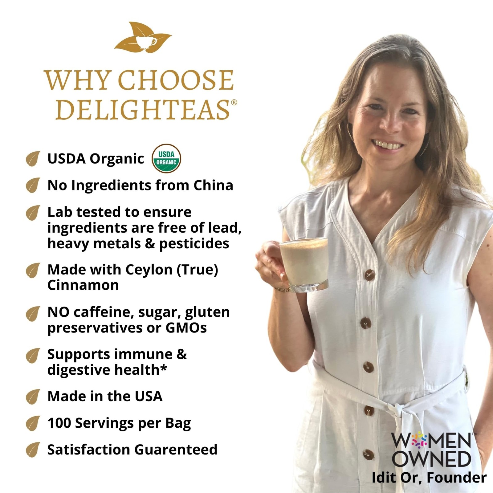 DelighTeas Organic Masala Chai Powder, Caffeine-Free, 100 Servings, 4oz