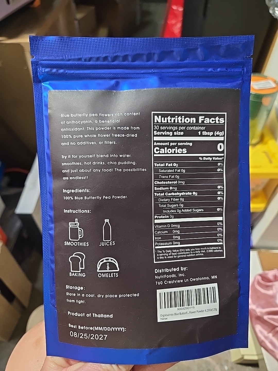 Orgnisulmte Original Blue Butterfly Pea Powder 4.23 oz 08/25/2027 NEW SEALED