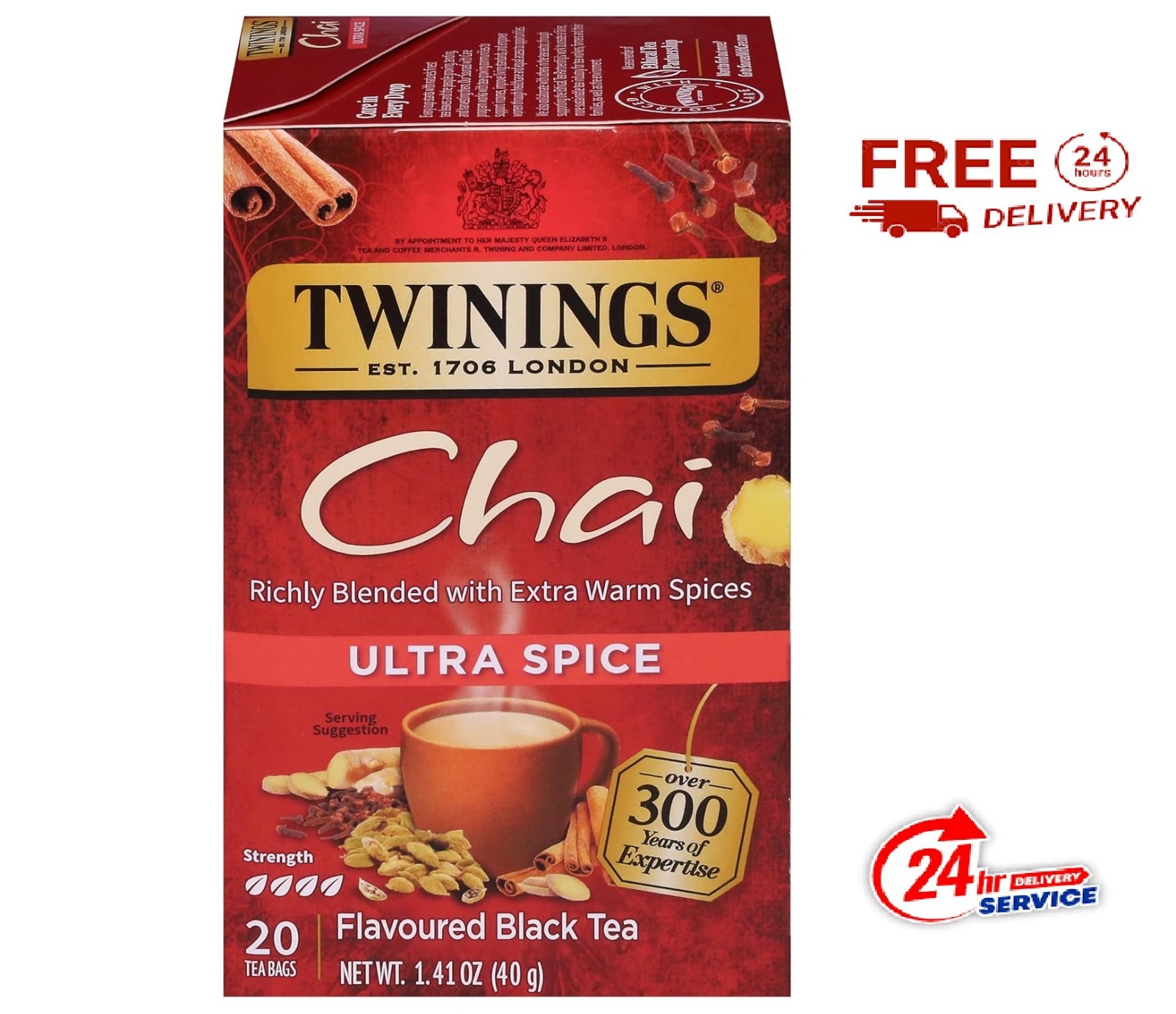 Twinings Chai Tea, Ultra Spice Tea Bags with 20 Count (Pack of 1)