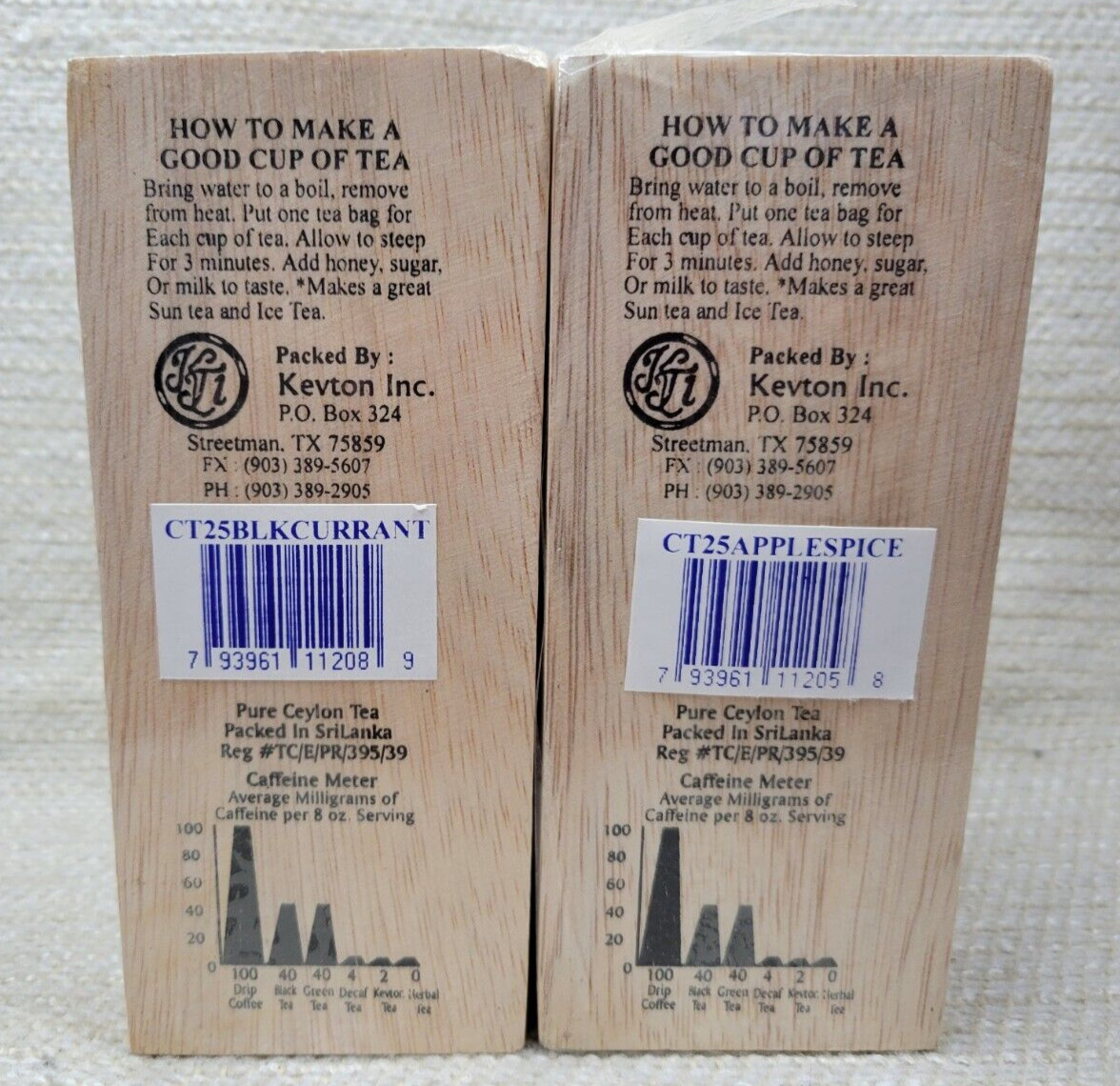 2 New Kevton Vintage Ceylon Tea Wood Boxes Apple & Black Current 240767