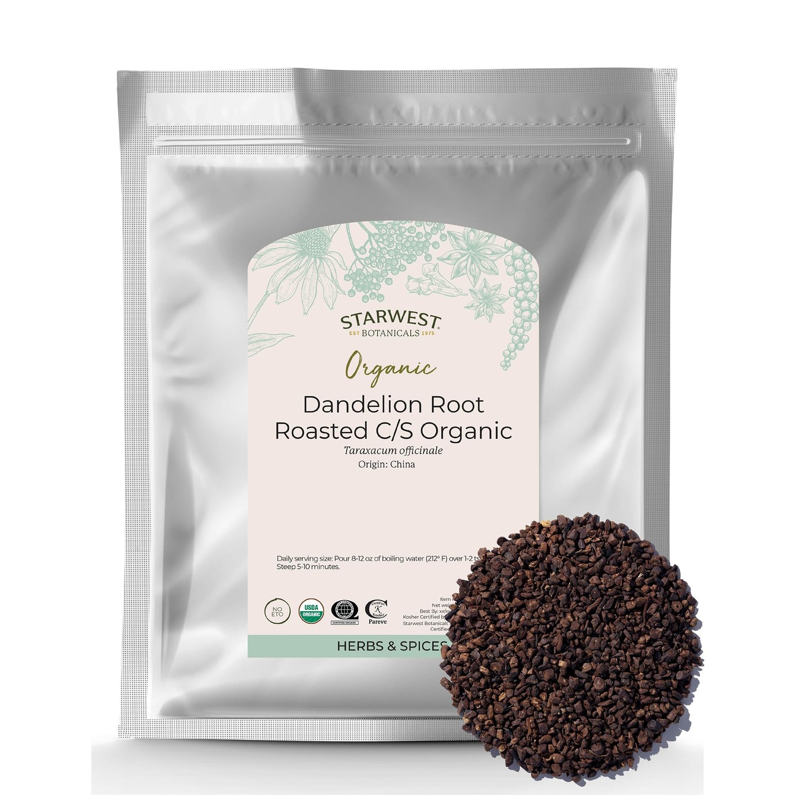 Starwest Botanicals Organic Roasted Dandelion 1 Pound (Pack of 1), No Color