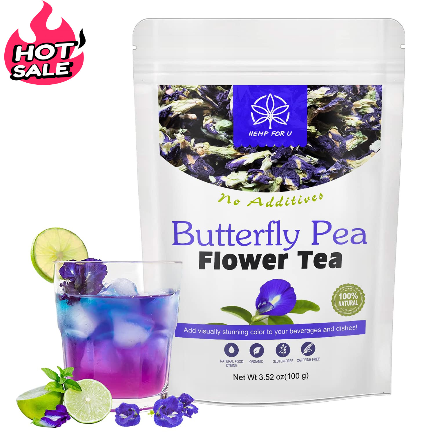 Butterfly Pea Flower Tea Pyramid Tea Bags, Clitoria ternatea Premium