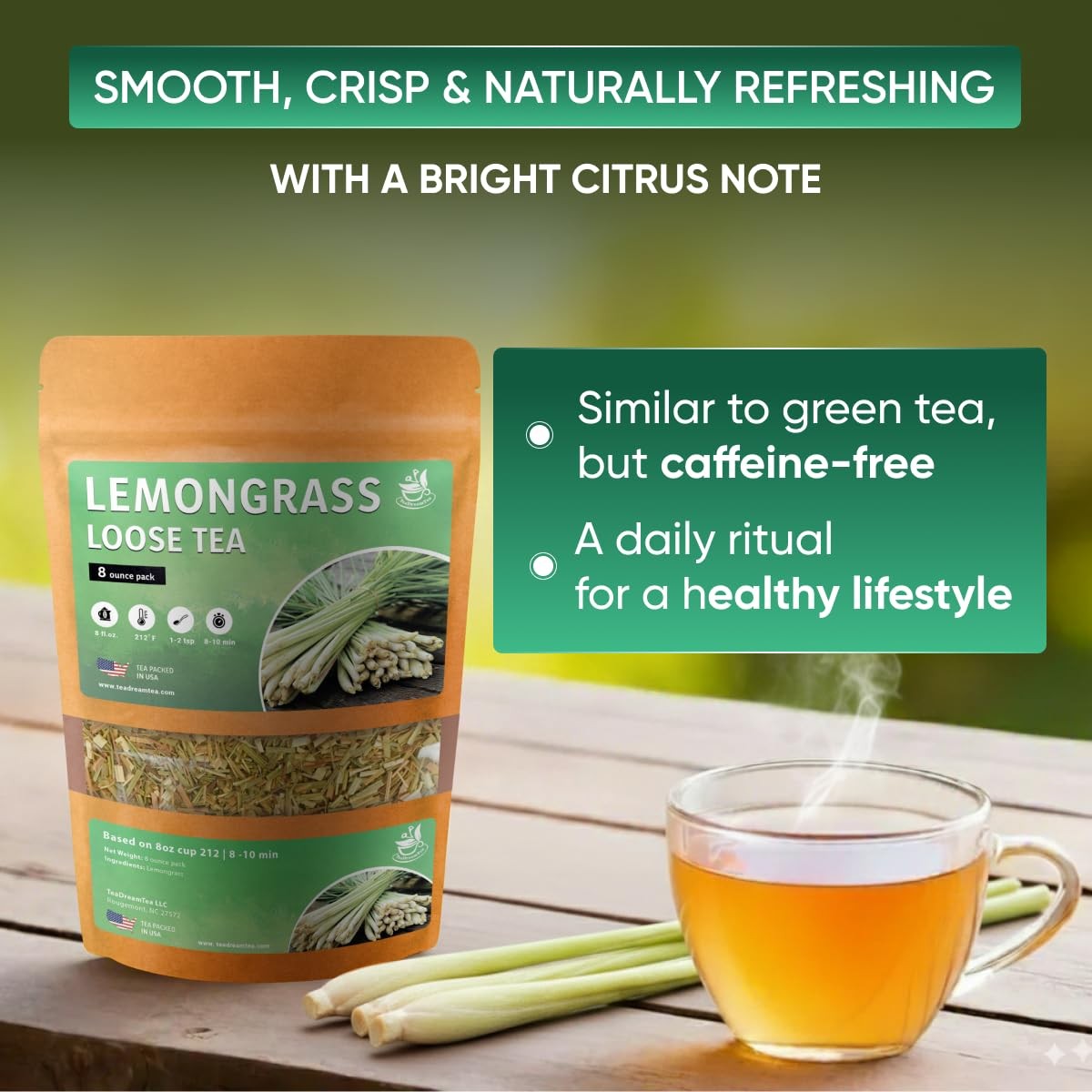 Lemongrass Leaf Loose Tea – 8oz Size (Premium Dried Lemongrass Loose Leaf Tea…