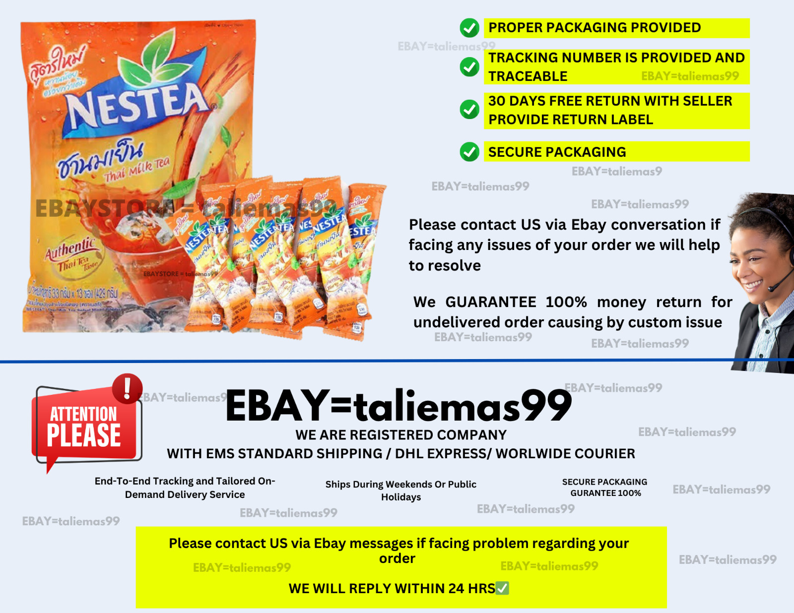 Nestea Instant Thai Milk Tea Mix Powder Authentic Thai Tea Taste 1 Bag (13 Sac)