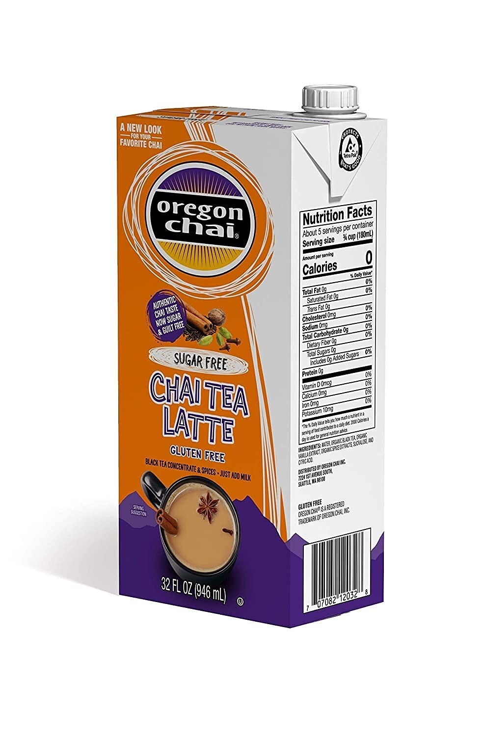 Authentic Sugar Free Organic Chai Concentrate, 6 Pack, 32 Fl Oz Per Container