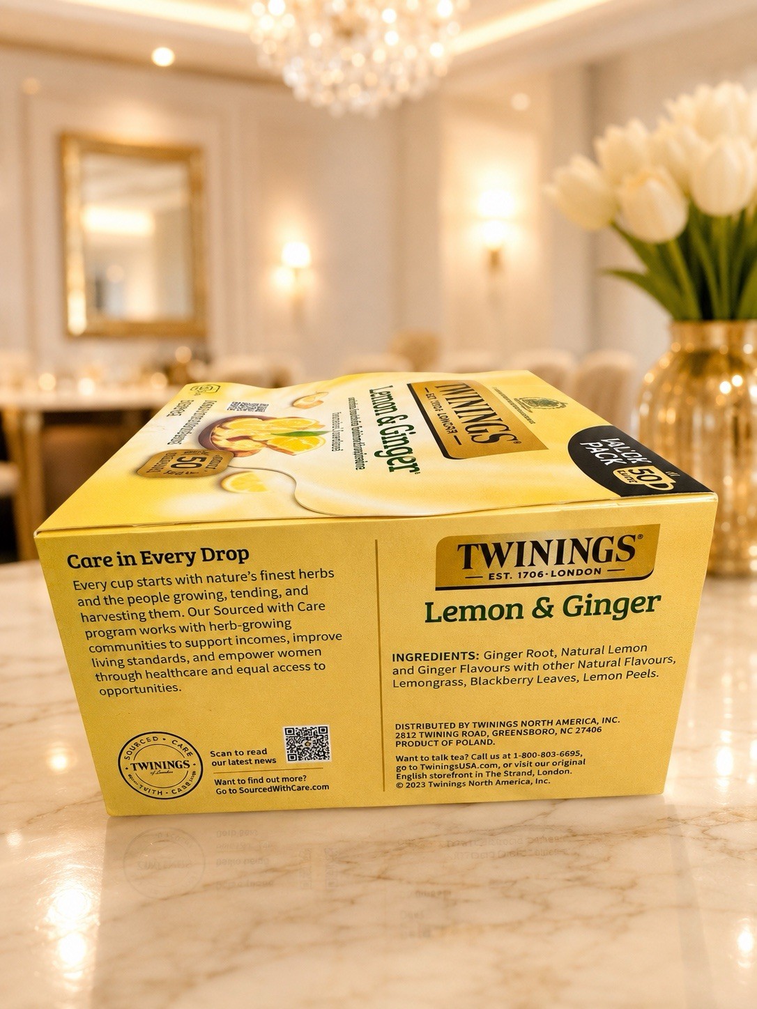 Lemon & Ginger Herbal Tea Bags 50 Count Caffeine Free Value Pack Exp 07/2027