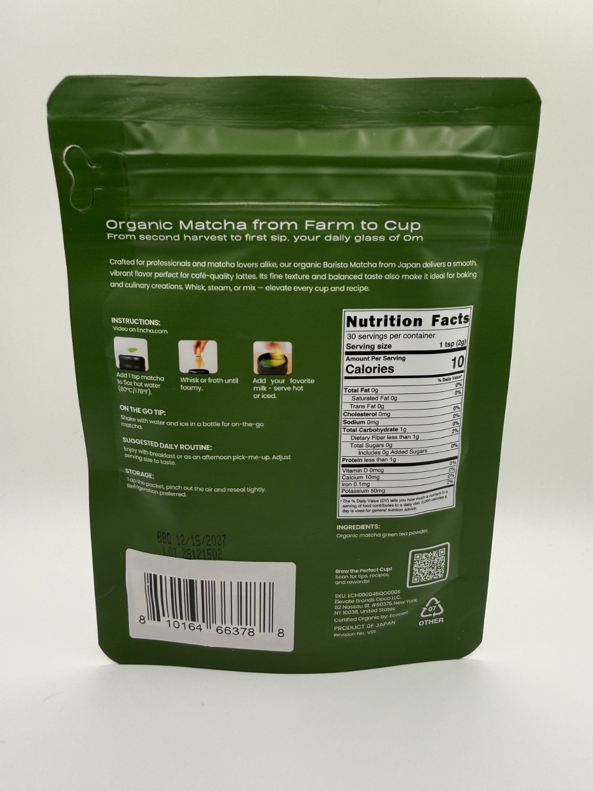 Encha Matcha Barista Grade Japan Premium Second Harvest 30 Servings 60g – New