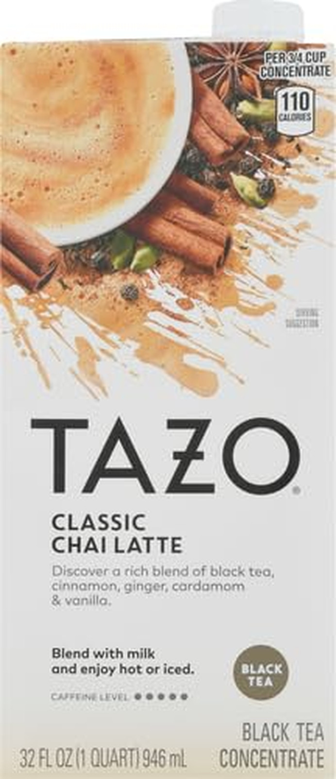 TAZO Classic Chai Latte Concentrate 32 Oz Carton – Premium Caffeinated Black Tea