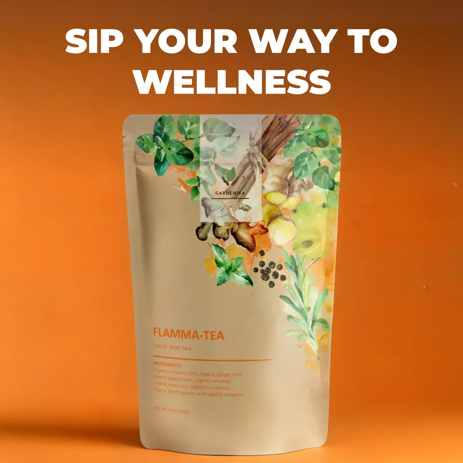 Gardenika Organic Flamma-Tea Turmeric Ginger Loose Leaf Tea 1lb Caffeine Free