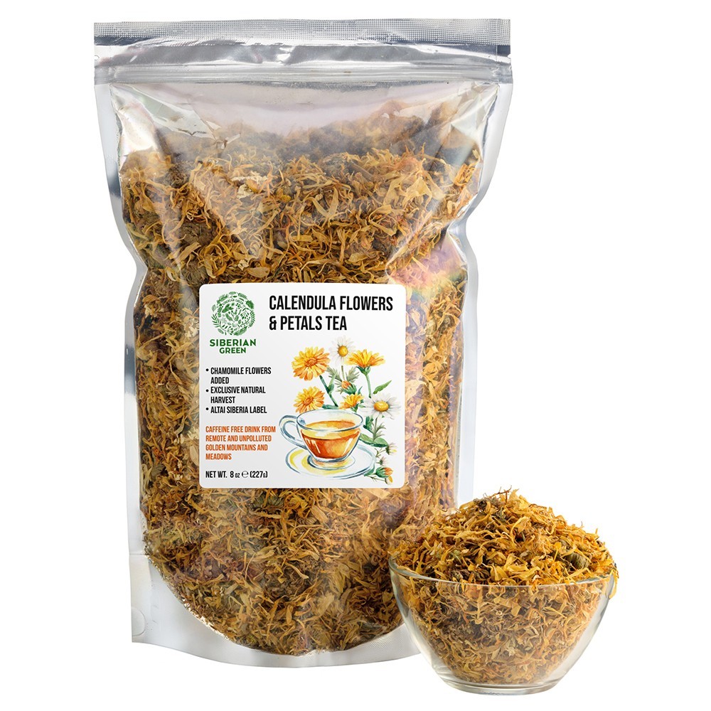 Siberian Green Calendula Flowers Petals Tea 227g (8 oz) Dried Marigold Altai