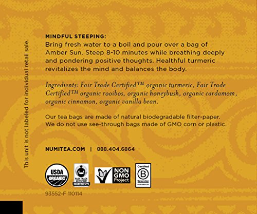 Numi Organic Golden Orange Turmeric Tea 12 Count Herbal Non GMO Caffeine Free