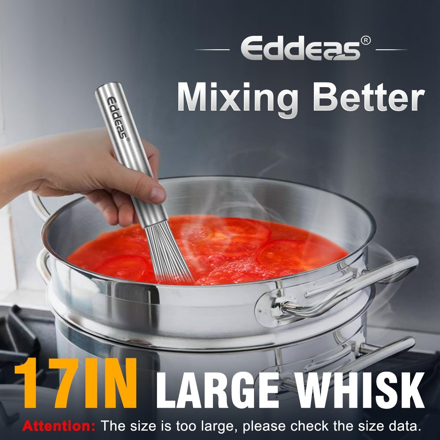 17in Large Whisk,Heavy Duty whisk, Stainless Steel whisk 17 inch, Silver 1Pcs